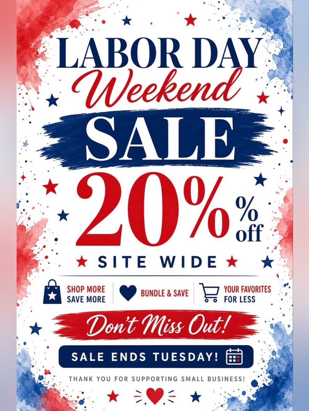 ❤️🤍💙 Labor Day Weekend Sale 20% OFF 💙🤍❤️